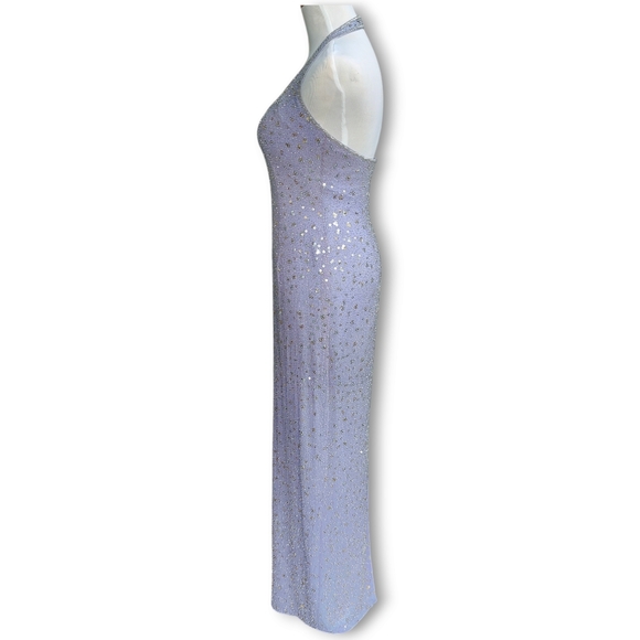Vintage Cache Lavender Purple Silk Beaded Sequins Halter Gown Dress Size 8 - Picture 3 of 10